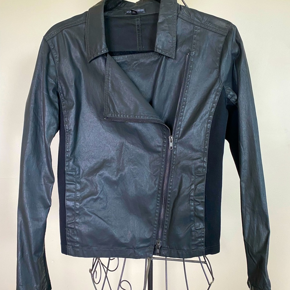 Eileen Fischer Black Zip Up Faux Leather Jacket